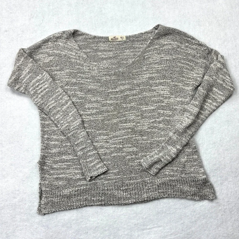 Hollister Womens Marled V-Neck Knit Sweater Grey White Space Dye M/L 3R2897